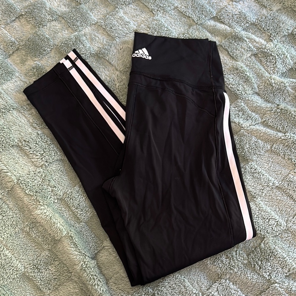 Adidas Black and‎ White Leggings with Signature Stripes